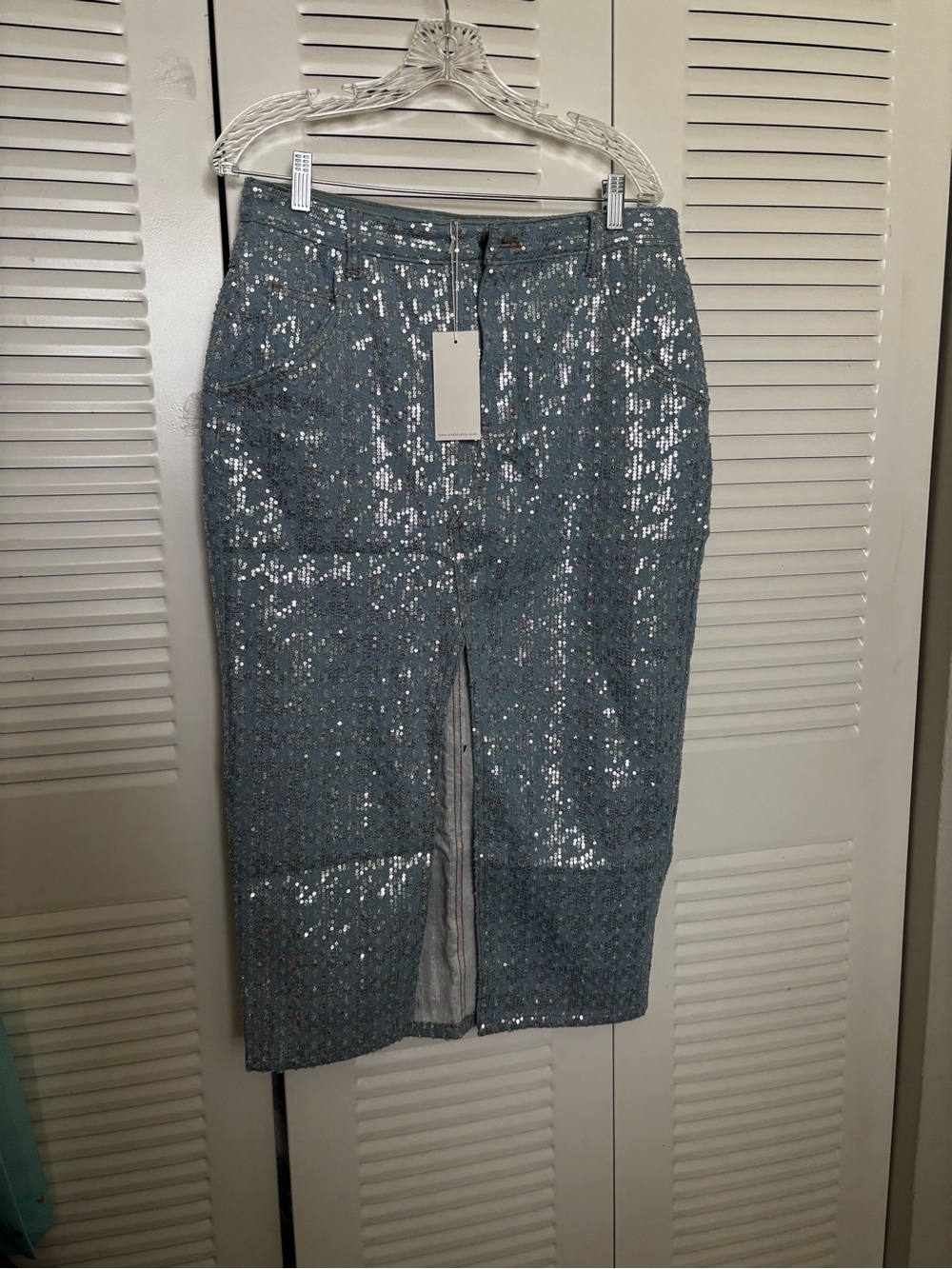 Sequin Pencil Skirt in Light Blue